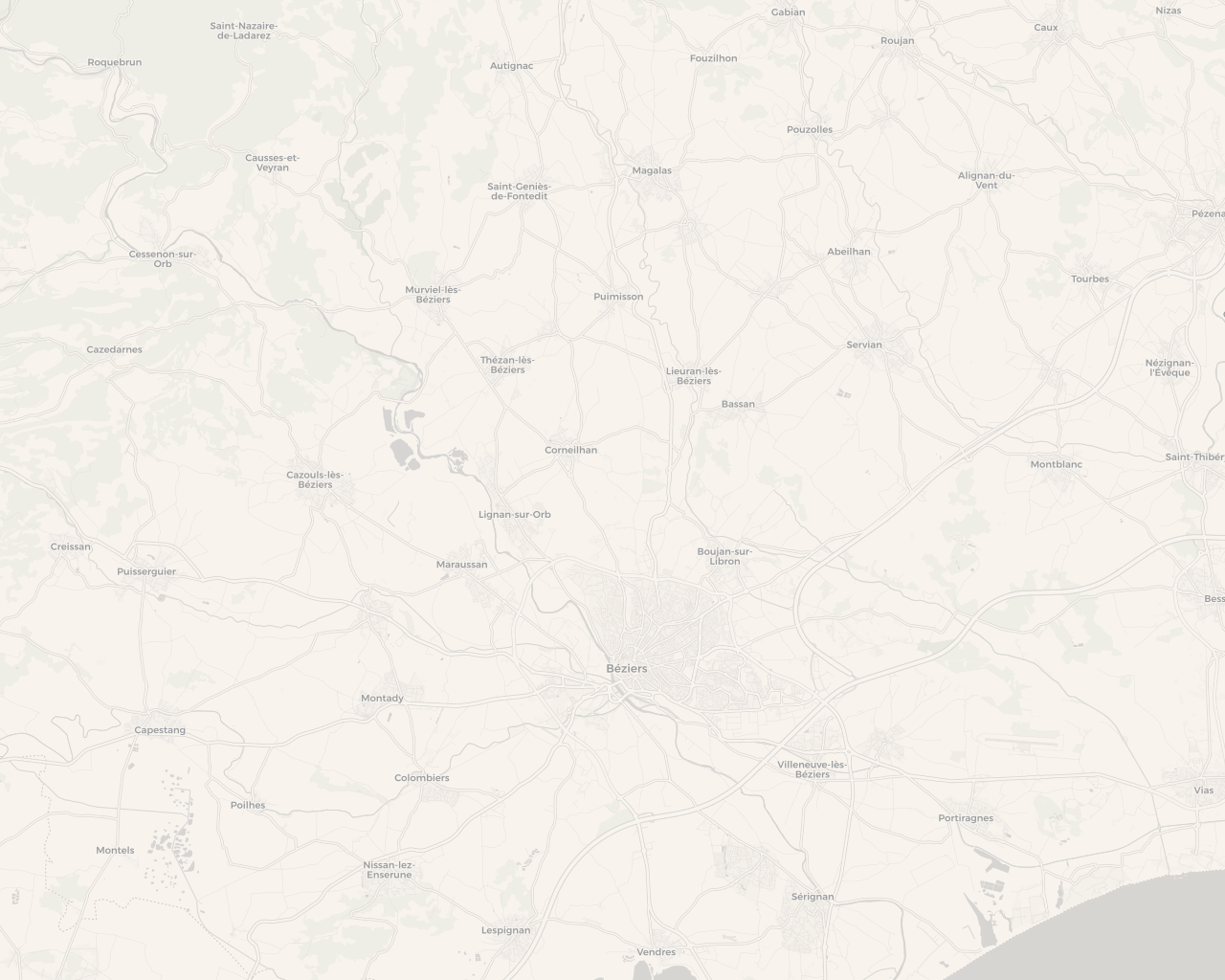 Carte de la zone d'intervention autour de Béziers